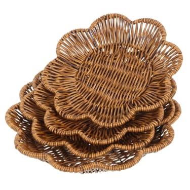 Imagem de 4 cestas de pão de vime, conjuntos de cestas de pão em forma de ameixa, cestas de armazenamento vintage, bandejas para pão, alimentos, legumes, frutas, lanches, mesa, restaurante, casa