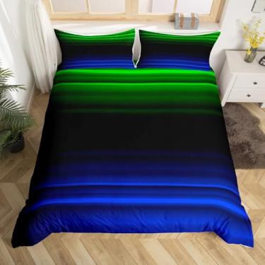 Imagem de Erosebridal Capa de edredom de arte abstrata, tamanho queen, gradiente, para crianças, meninas, meninos, listrado, geométrico, estampa 3D, capa de edredom moderna, azul, verde, preto, quente, roupa de