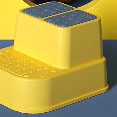Imagem de POCREATION Banquinho para Banheiro, Banquinho de Plástico Antiderrapante para Bebês e Crianças, Com Estrutura Resistente e Prevenção de Tombamento (Amarelo 2 camadas)