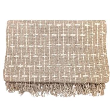 Imagem de Manta Tijolinho 100% Algodão 2,2x1,5m - Conjunto Decorativo para Cama e Sofá, Macia, Lavável e Multiuso(Areia com Cru)