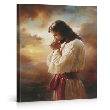 Imagem de Impressão de arte de parede cristã Jesus rezando, pintura em tela espiritual religiosa para casa, sala de estar, quarto, igreja, decoração de parede, moldura 20 x 25 cm