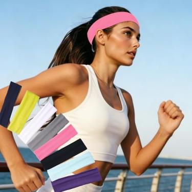 Imagem de Conjunto de 8 faixas de cabelo antiderrapantes para mulheres e homens, faixas de cabelo de algodão macio para exercícios, ioga, corrida, esportes