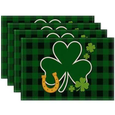 Imagem de HOMETITUTE Jogo americano de Dia de São Patrício conjunto de 4 tapetes de mesa de trevo e ferradura da sorte de 30,5 x 45,7 cm para jantar, primavera, linho, decoração de fazenda, cozinha, tapete de