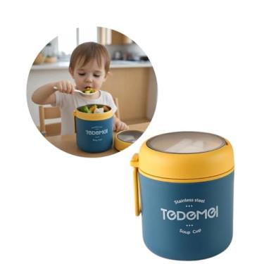 Imagem de Pote Térmico Infantil em Aço Inoxidável para Bebês e Crianças, Mantém Alimentos Quentes ou Frios por Horas, Seguro com Vedação Antivazamento para Escola e Passeios (AZUL)