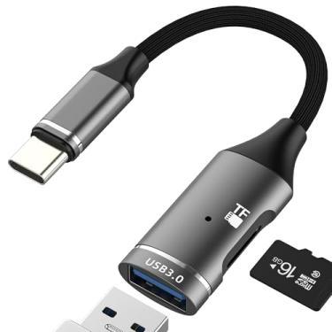Imagem de Adaptador USB A para USB C (2 em 1) Leitor de cartão micro SD para iPhone 17 16 15 Pro Max Memory Stick para iPad para Apple MacBook Type C Phone compatível com acessórios Samsung S25 S24 conector de