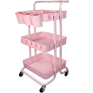 Imagem de Ceeyali Carrinho utilitário de 3 camadas, organizador de prateleira, com rodas bloqueáveis, 3 copos e 8 ganchos para cozinha doméstica, banheiro, escritório, lavanderia, etc. (3 xícaras, 8 ganchos