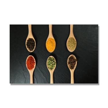 Imagem de Arte de parede em tela colorida para especiarias e colher de tempero | Decoração de cozinha vintage | Arte moderna para casa e sala de jantar. C95. 80 x 120 cm - 31,5 x 47,3 pol. Somente tela
