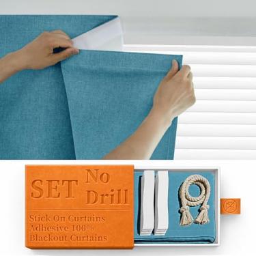 Imagem de Cortinas blackout adesivas 100% blackout - Cortinas autoadesivas para janela, sem necessidade de haste, cortina fácil de pendurar, use para quarto, cozinha, escritório em casa, L 152 x C 213 cm, 1