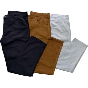 Imagem de kit c/3 calças masculina jeans e sarja basica slim c/elastano com vari