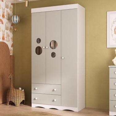Imagem de Guarda-roupa Infantil 92cm Com Vidro 3 Portas E 2 Gavetas Sonho Multimóveis MP4472 Branco-off White