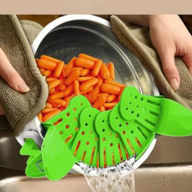 Imagem de Escorredor dobrável de silicone elástico e coador de panela - Coador de pia expansível para macarrão, legumes, frutas, massas, ajudante de escorredor de louça, filtro de cozinha que economiza espaço
