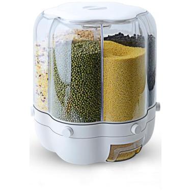Imagem de Dispenser de Grãos Container Armazenamento Rotativo 11 Qt com 6 Compartimentos Alimentos Secos Copo Medidor para Pequenos Feijões Arroz na Cozinha