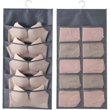 Imagem de Organizador de armário com bolsos de malha dupla face, prateleiras de parede, bolsa econômica de espaço para roupas íntimas, sutiã, meias, acessórios com cabide