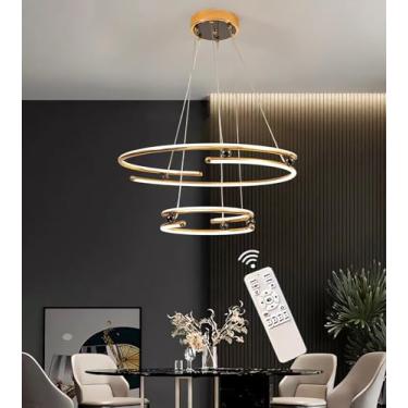 Imagem de Luminária pendente LED moderna, ajustável, para restaurantes, com temperatura de cor regulável de 3000K a 6000K, controle remoto, 72W, área de iluminação interna de 10 a 15 m², acabamento ba