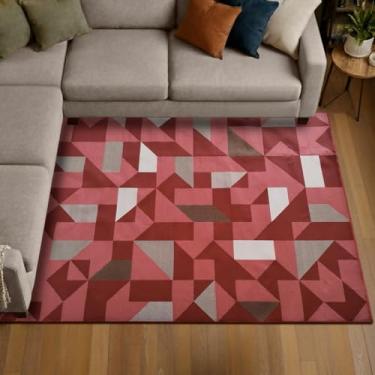 Imagem de 1 Tapete Sala Sofá Antiderrapante Grande 200X250 Js Do Zi Vr (M10 Vermelho - Geométrico Moderno)