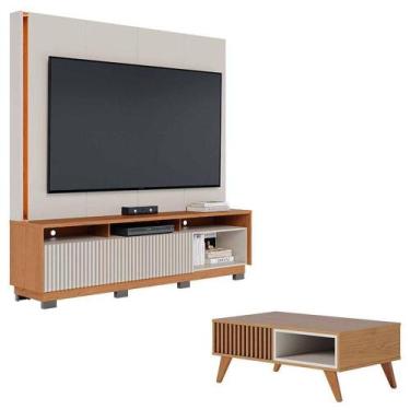 Imagem de Estante Home Theater Jordão Com Pés Off White Freijó E Mesa De Centro 