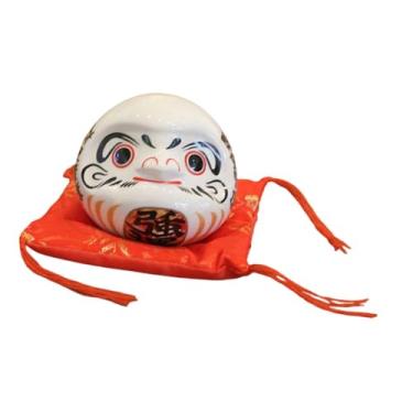 Imagem de predolo Cofrinho Daruma de Cerâmica para Decoração de Mesa, Boneco Daruma, Estatueta Japonesa, Pote para Economizar Dinheiro para Café, Branco