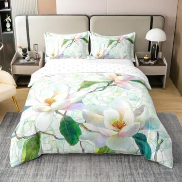 Imagem de Jogo de cama floral abstrato, tamanho king, aquarela rosa verde 100% algodão, capa de edredom 3 peças para decoração de quarto de meninas, meninos e mulheres, capa de edredom estilo barroco boêmio