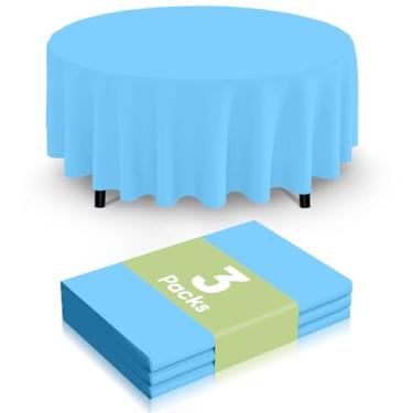 Imagem de Smiry Toalha de mesa descartável, pacote com 3, toalha de mesa redonda impermeável de 213 cm, capas de mesa redondas decorativas para festa, aniversário, piquenique, azul claro
