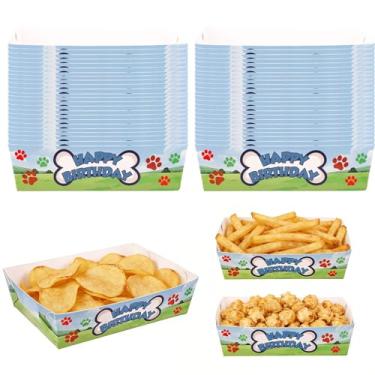 Imagem de 50 Unidades Bandeja de Comida para Festa com Patinhas de Cachorro, Bandeja Petiscos Tema Cachorro Aniversário Comida com Tema Desenho Animado para Batatas Fritas Hambúrgueres e Doces