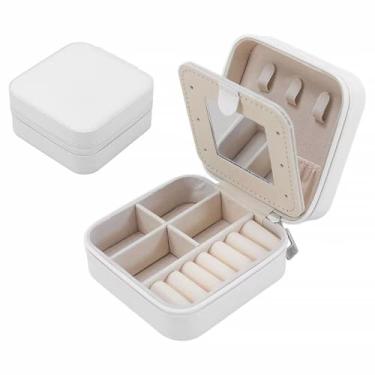 Imagem de Pequena caixa de joias deslumbrante, organizador de estojos de viagem, presentes personalizados, acessórios de joias para adolescentes, presente de Natal para mulheres, branco (espelho)