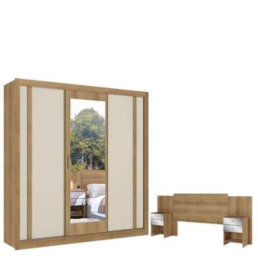 Imagem de Guarda Roupa Casal Ibiza Glass 3 Portas Capuccino Cacau Off White Flex E Cabeceira Formosa Glass Capuccino - Thb