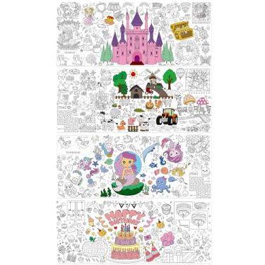 Imagem de Boao Cartazes coloridos gigantes para crianças, 76 x 182 cm, pôsteres coloridos grandes com sereias, princesas, castelos, bolo de aniversário, estampa de rancho, decoração de mesa, decoração de chão