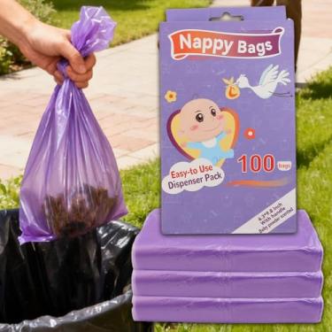 Imagem de 200 peças/2 pacotes de sacos de fraldas descartáveis saco de lixo perfumado portátil com alça de gravata ao ar livre casa animal de estimação cão gato roxo saco de lixo suprimentos