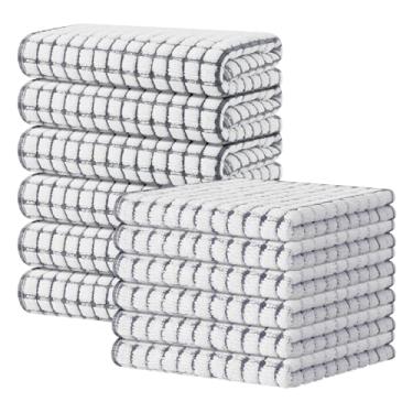Imagem de Kitinjoy Conjunto de 12 toalhas de cozinha e panos de prato de algodão, 40 x 63 cm e 30 x 30 cm, toalhas de mão supermacias e absorventes para secagem de cozinha, cinza