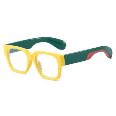 Imagem de Óculos quadrados unissex com armação patchwork colorida e hastes largas (amarelo)