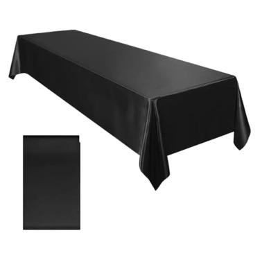 Imagem de Toalha de mesa retangular de cetim de casamento brilhante e lisa para decoração de mesa de jantar de casamento, banquete, aniversário (preta, 1 peça)