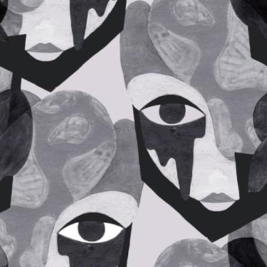 Imagem de CRE8TIVE Papel de parede abstrato retratos femininos descasque e cole cabeça feminina preto branco cinza papel de contato para armários paredes 30,5 x 299,7 cm papel de parede art déco removível