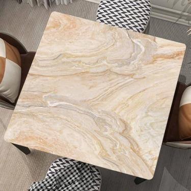 Imagem de Cazesdoo Toalha de mesa quadrada de mármore toalha de mesa de pedra natural capa impermeável com borda elástica panos laváveis para piquenique interno e externo, adequado para mesas de 61 x 61 cm