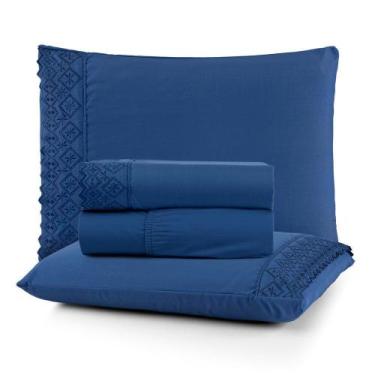 Imagem de Jogo de Cama Nobless King 04 Peças 100% Poliéster - Azul Galaxia - BIA