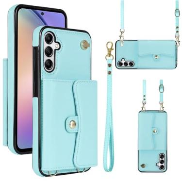 Imagem de Capa carteira para Samsung Galaxy A55 5G com compartimentos para cartões e proteção RFID, capa fólio de couro fina com alça de pulso, suporte e proteção contra quedas de corpo inteiro para mulheres e