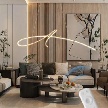 Imagem de Lustre geométrico moderno com LED regulável e altura ajustável, controle remoto e luz dourada para sala de estar, quarto, sala de jantar e cozinha (dourado).