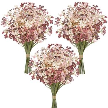 Imagem de N&T NIETING Flores Artificiais Babys Breath A Granel, 24 Peças, Buquê De Gipsófila Falsa, Toque Real, Arranjo Artificial Para Decoração Vasos Festa Floral Casamento, Rosa Outono