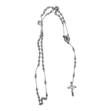 Imagem de Terço colar aço inox Medalha santo SÃO BENTO contas de 5 mm - ASA