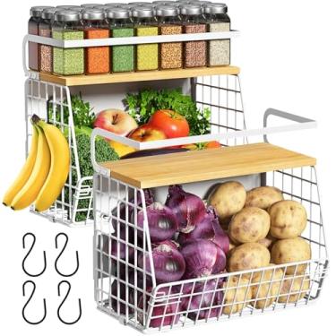 Imagem de Prateleira magnética para geladeira com tampa de madeira, caixas de armazenamento de batata e cebola, organizadores e armazenamento de despensa, grande recipiente magnético para temperos para