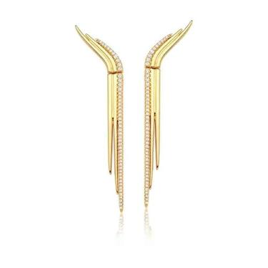 Imagem de Brinco folheado a ouro 18k com zircônia branca pendulo curvo