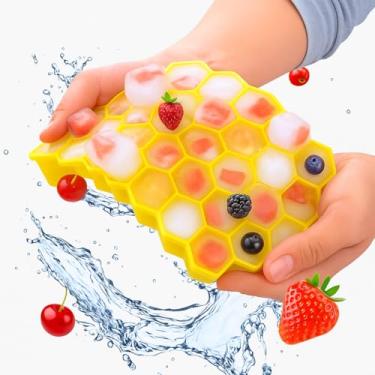 Imagem de Forma de Gelo Colméia Com Tampa - Material Silicone - Pode ser utilizada para fazer bombons de chocolate - 37 Cavidades, Flexível (Amarelo)