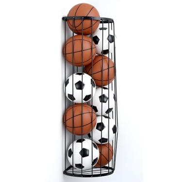 Imagem de Garage Ball Storage Rack - Wall Mounted Ball Holder with Elastic Cords, Space Saving Sports Organizer for Basketball, Soccer, Football, Volleyball