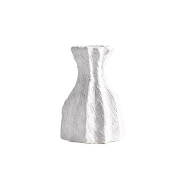 Imagem de Vaso de cerâmica rústica vintage moderno irregular branco puro arranjo de flores de mesa centro de mesa