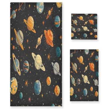 Imagem de xigua Conjunto de toalhas de banheiro planetas sistema solar absorvente macio 3 peças toalha de banho toalha de mão toalhas decorativas para banheiro, academia, hotel, praia, piscina