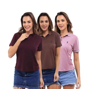 Imagem de Camisa Polo Feminina Manga Curta Piquet Moderna Leve Kit 3