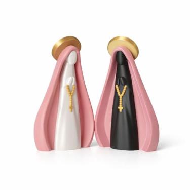Imagem de Estátua Decorativa Nossa Senhora Aparecida 13cm Manto Colorido Personalizado Detalhes em Dourado,Imagem Decorativa Nossa Senhora Aparecida Imagem catolica (Rosa, Branco (Corpo))