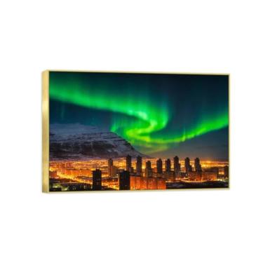 Imagem de Impressão em tela de paisagem pronta para pendurar - Edifícios da cidade aurora - pintura de arte de parede - decoração moderna para casa quadro dourado 20 x 30 cm 8 x 12 pol