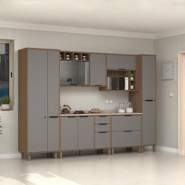 Imagem de Cozinha Completa 6Peças Balcões Aéreos Vidro Reflecta C tampo Luciane Móveis Vanilla-cinza Puro
