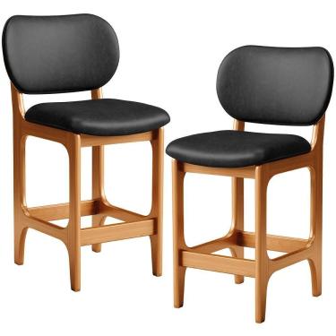 Imagem de Kit 02 Banquetas Baixa Bar Cozinha E Sala De Jantar Fixa Betta L02 Imbuia Couríssimo Preto
