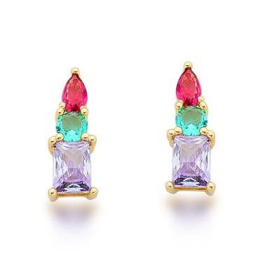 Imagem de Brinco Com Zirconias Coloridas Banhadas A Ouro 18k